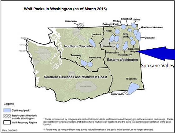 Map of wolf territory in Washington state
